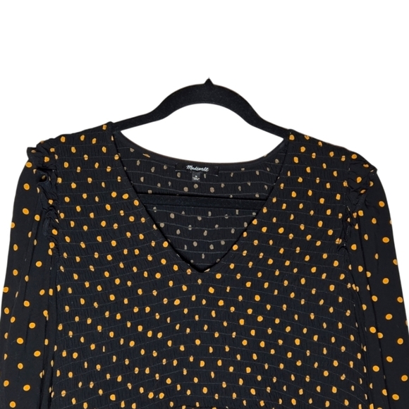 Madewell Black Polka dot Smocked Lucie Dress Size Medium - Picture 3 of 9